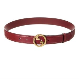GUCCI BELT ‎BLONDIE GG LOGO Silver BUCKLE RED LEATHER sz 100/ 40-NEW